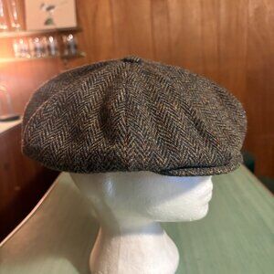Vintage Hanna Hats Donegal Harris Tweed Herringbone Wool Newsboy Cap Hat XXL